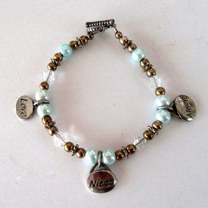 Faux blue pearl and beads charm bracelet for Niece - great stocking stuffer!